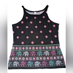 No Boundaries Black Tank Top with Elephant and Geometric Patterns Size XL 15-17